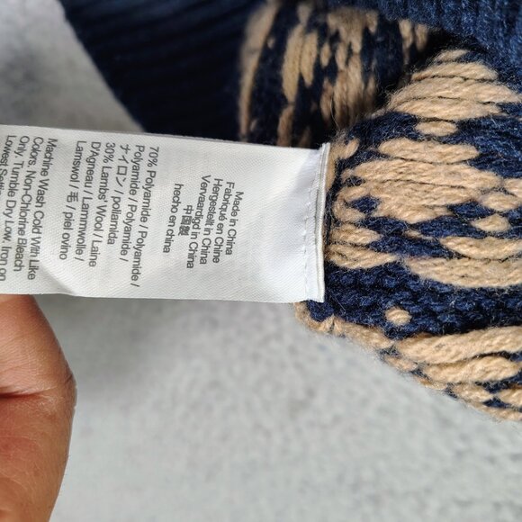 J.Crew Cardigan Sweater Mens Large Navy Beaige Fair Isle Wool Blend Button Front - Picture 4 of 11